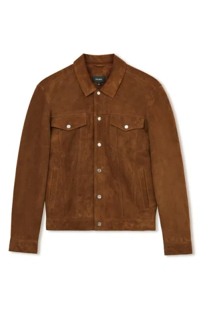 Reiss Edington Suede Press Stud Trucket Jacket In Brown