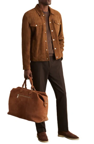 Reiss Edington Suede Press Stud Trucket Jacket In Brown