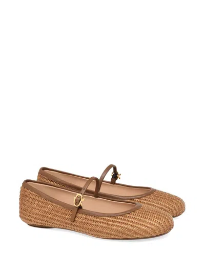 Gianvito Rossi Women Caramel Raffia Carla Ballerinas In Brown