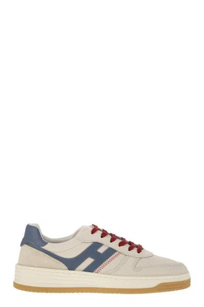 Hogan Light Blue Smooth Leather And Ivory Suede H630 Sneakers In Multi