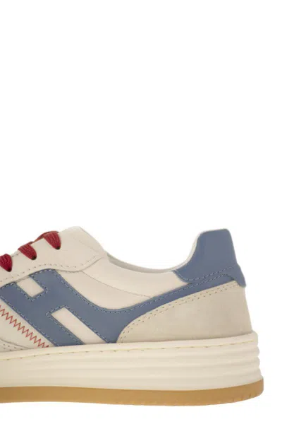 Hogan Light Blue Smooth Leather And Ivory Suede H630 Sneakers In Multi