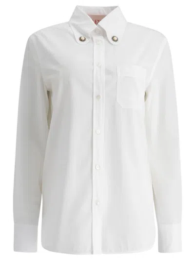 Valentino Faux Pearl-embellished Cotton Poplin Shirt In White