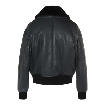 Ami Alexandre Mattiussi Leather Bomber Jacket Shearling Collar In Gray