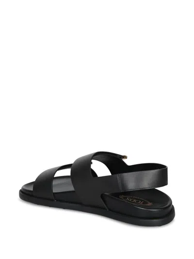 Tod's Sandal With Two Leather Straps In Black