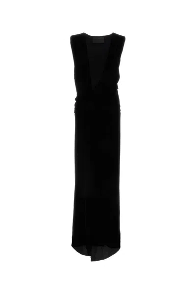 Valentino Long Velvet Dress Asymmetric Hem In Black