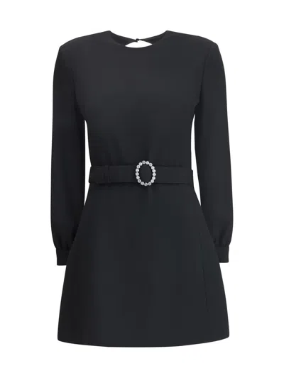 Saint Laurent Wool-cotton Belted A-line Mini Dress In Black