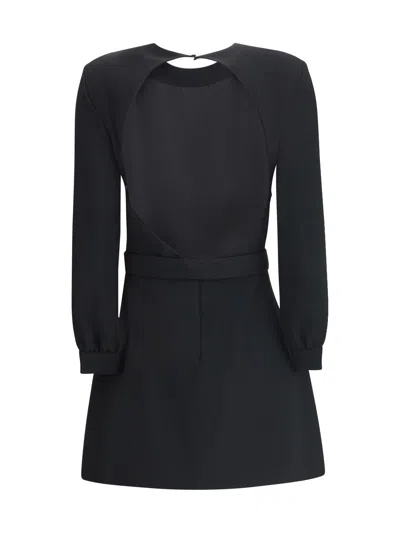 Saint Laurent Wool-cotton Belted A-line Mini Dress In Black