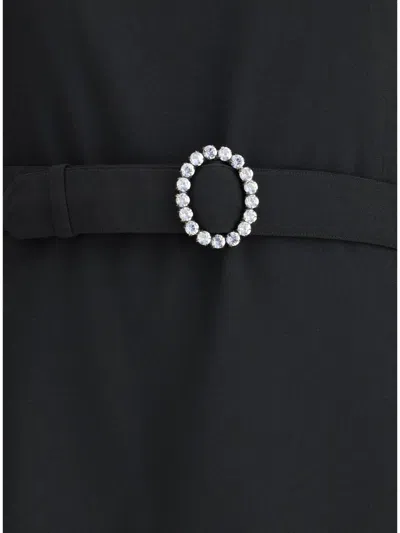 Saint Laurent Wool-cotton Belted A-line Mini Dress In Black