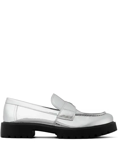 Tory Burch Mirrored Metallic Classic Logo Lug Loafers In Silver