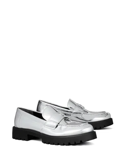 Tory Burch Mirrored Metallic Classic Logo Lug Loafers In Silver