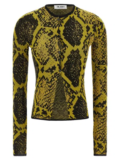 Attico Python Jacquard Cardigan Sweaters And Cardigans Yellow In Animal Print