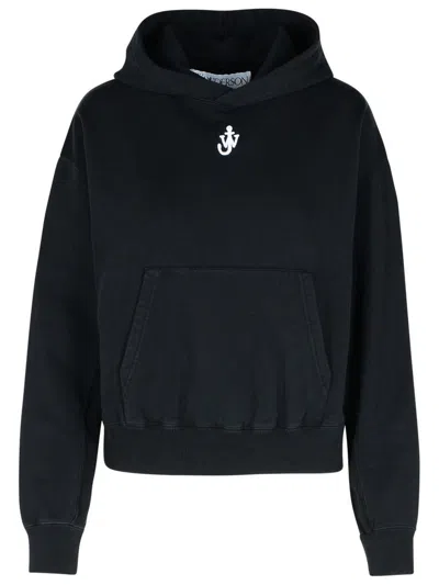 Jw Anderson Cropped Black Hoodie With Subtle Branding And Relaxed Fit In Black