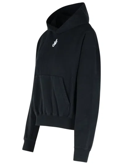 Jw Anderson Cropped Black Hoodie With Subtle Branding And Relaxed Fit In Black