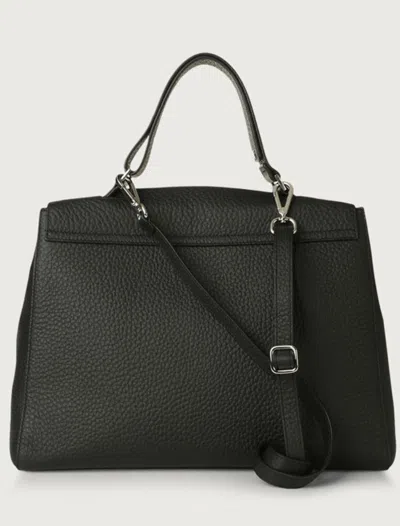 Orciani Structured Black Handbag With Textured Leather In Black