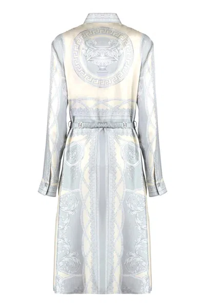 Versace Printed Silk Shirtdress In Blue