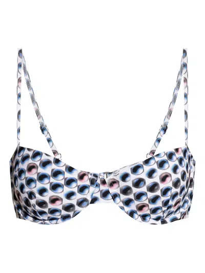 Tory Burch Printed Pearls Bikini Top In Blue