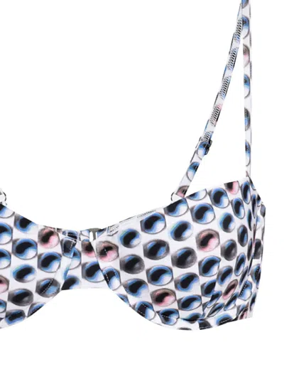 Tory Burch Printed Pearls Bikini Top In Blue
