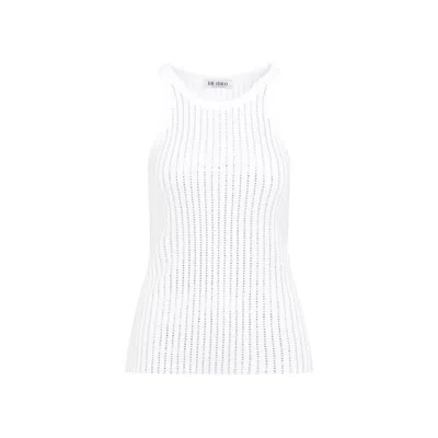 Attico White Tank Top With Rhinestones In Grey