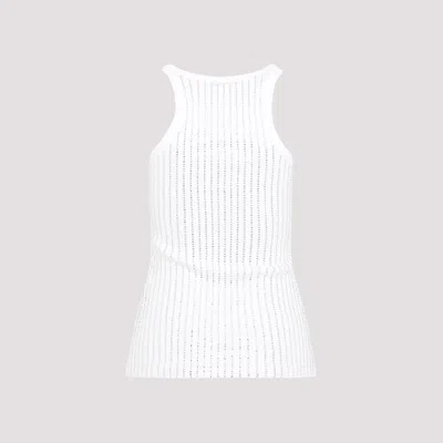 Attico White Tank Top With Rhinestones In Grey
