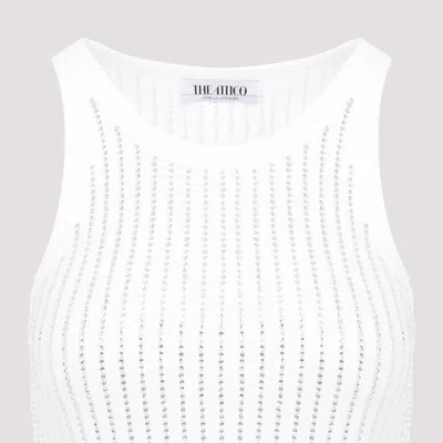 Attico White Tank Top With Rhinestones In Grey