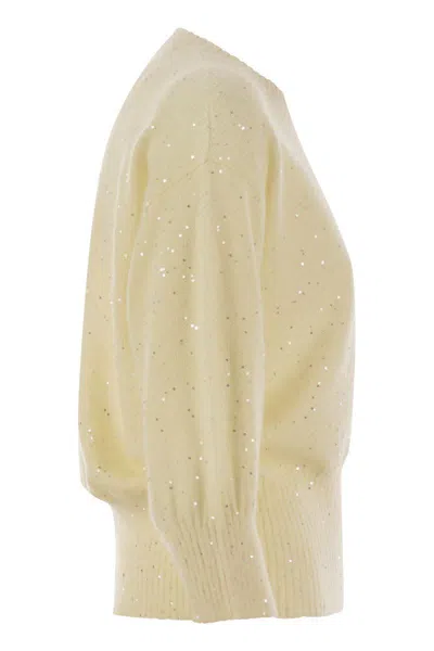 Fabiana Filippi Mohair Sweater With Micro Sequins In Neutral