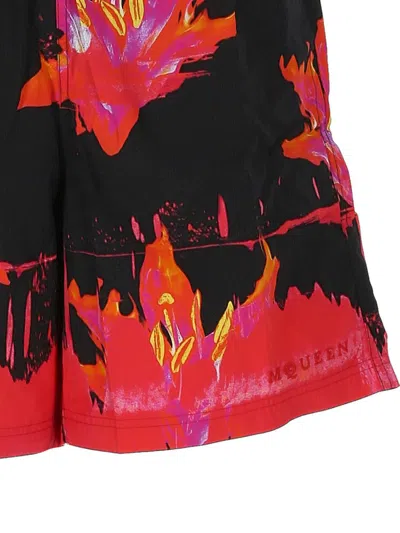 Alexander Mcqueen Lily Print Swim Shorts In Black