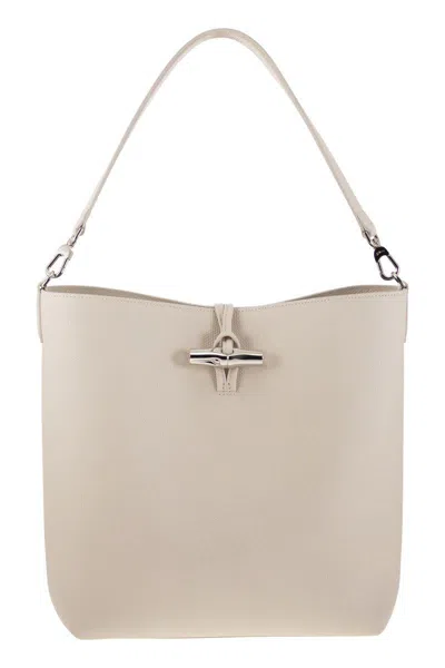 Longchamp Le Roseau Leather Hobo Bag In Sand