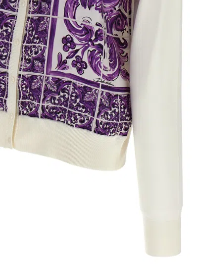 Dolce & Gabbana Women Maiolica Print Silk Cardigan In Purple
