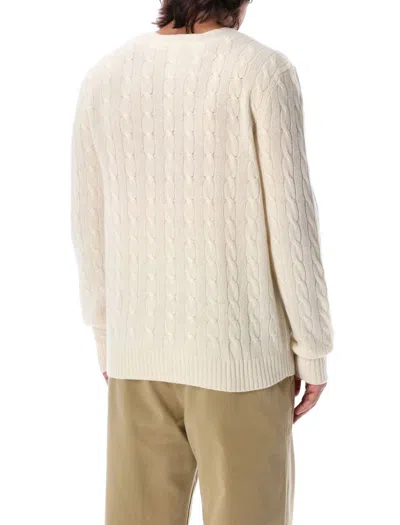 Polo Ralph Lauren Classic Cable-knit Sweater With Ribbed Hem And Embroidered Logo In Neutral