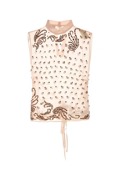 Dries Van Noten Carmasa Top With Keyhole Neck And Tie Detail In Pink