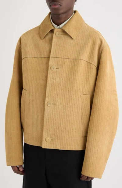 Jacquemus Le Blouson Vannier Basket Weave Leather Jacket In Brown