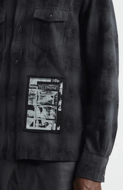 Midnight Rodeo Patchwork Distressed Over Dyed Cotton Flannel Shirt In Gray