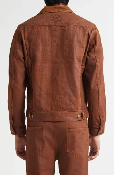 Midnight Rodeo Coated Denim Trucker Jacket In Brown