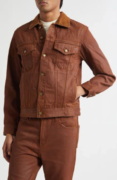 Midnight Rodeo Coated Denim Trucker Jacket In Brown