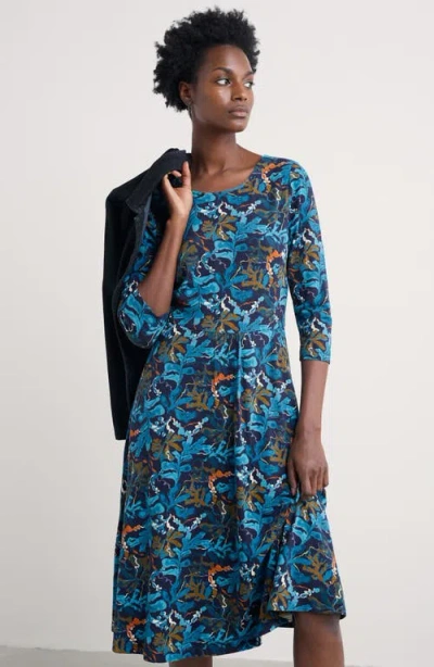 Seasalt Cornwall April Printed Stretch Organic Cotton Dress In Blue