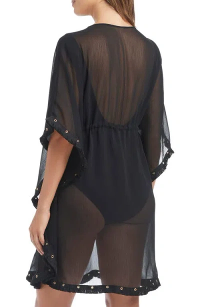 Bleu Rod Beattie Rod Beattie Fringe Trim Sheer Cover-up Caftan In Black