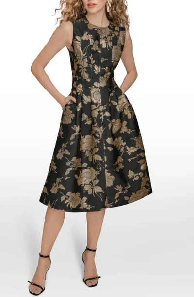 Donna Karan Metallic Jacquard Midi Dress In Multi