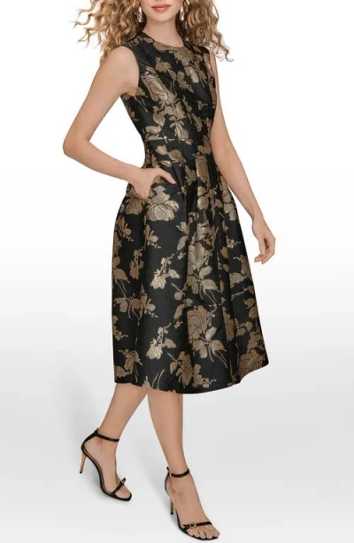 Donna Karan Metallic Jacquard Midi Dress In Multi