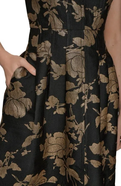 Donna Karan Metallic Jacquard Midi Dress In Multi