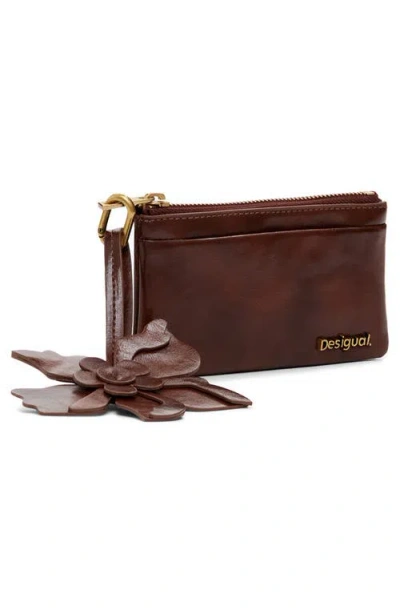 Desigual Faux Leather Zip Wallet In Brown