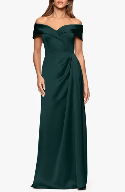 Xscape Evenings Off The Shoulder Satin Gown In Green