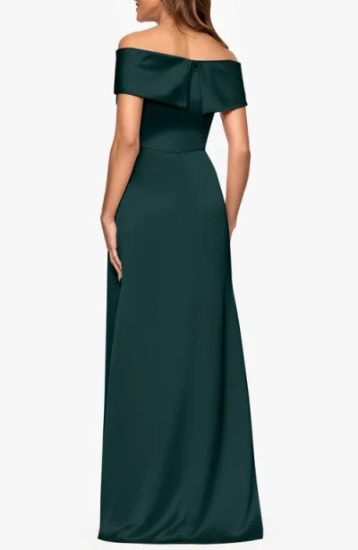 Xscape Evenings Off The Shoulder Satin Gown In Green