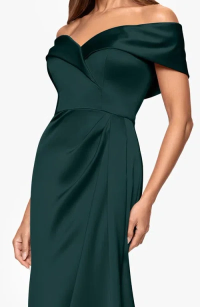 Xscape Evenings Off The Shoulder Satin Gown In Green