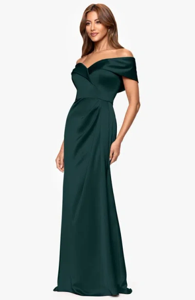 Xscape Evenings Off The Shoulder Satin Gown In Green