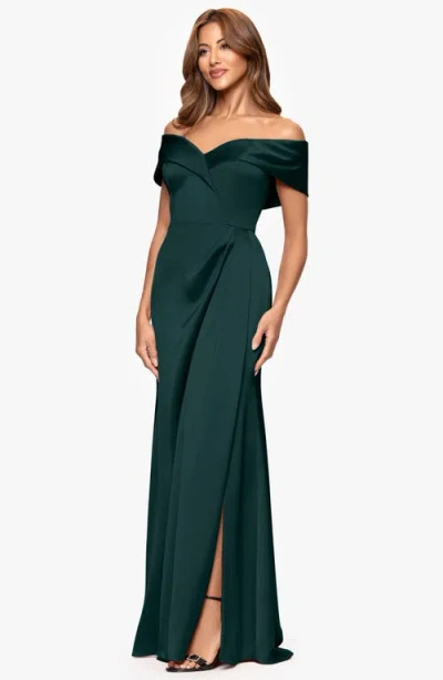 Xscape Evenings Off The Shoulder Satin Gown In Green