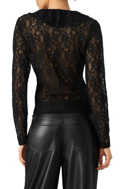 Steve Madden Elvie Sheer Lace Long Sleeve Top In Black