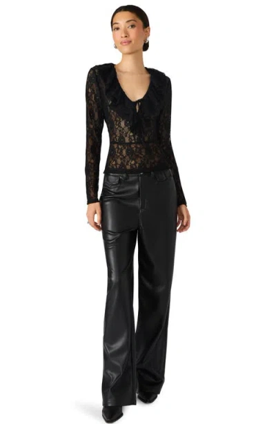Steve Madden Elvie Sheer Lace Long Sleeve Top In Black
