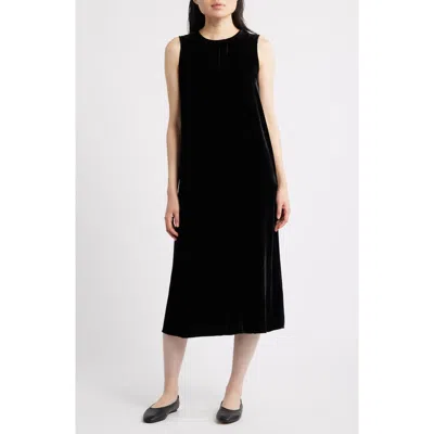 Eileen Fisher V-neck Sleeveless Velvet Dress In Black
