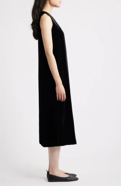 Eileen Fisher V-neck Sleeveless Velvet Dress In Black