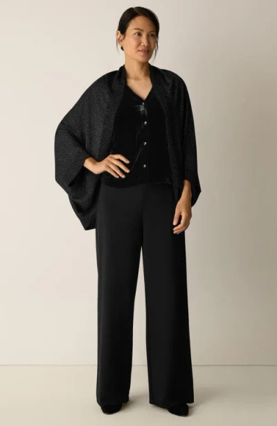 Eileen Fisher Metallic Merino Wool Blend Wrap In Black